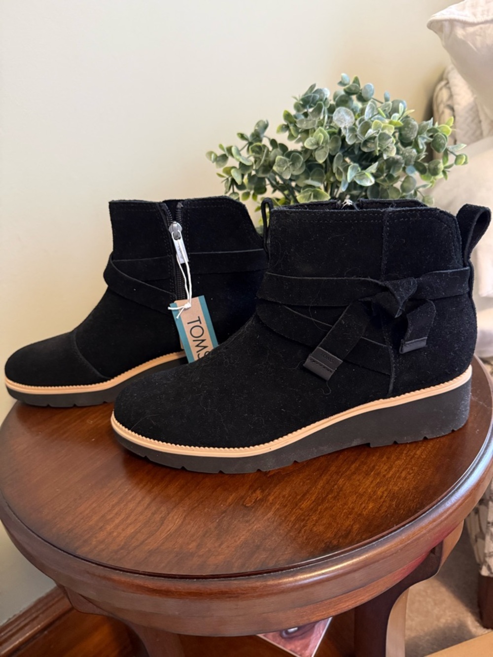Toms Black Suede Ankle Booties with Wrap Detail
